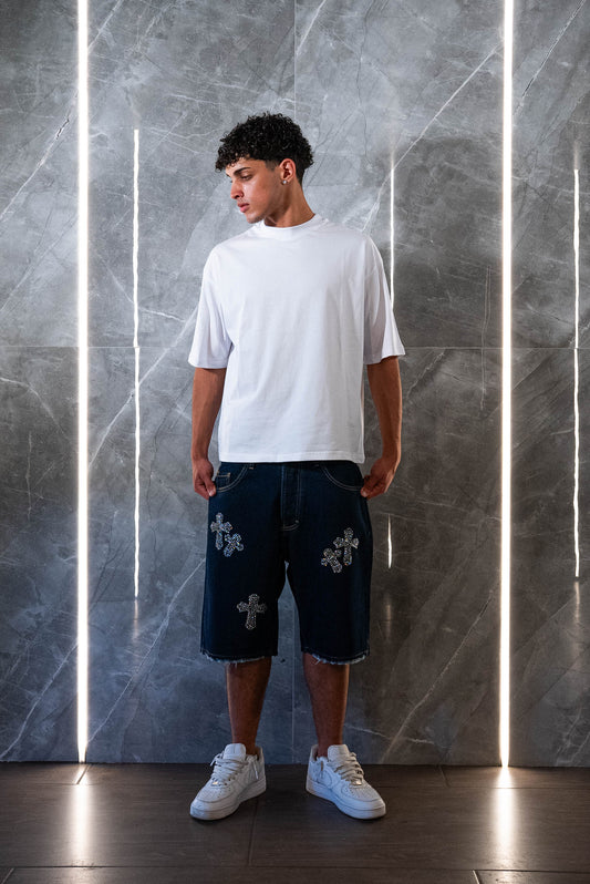 Jeans Corto Diamonds Blue